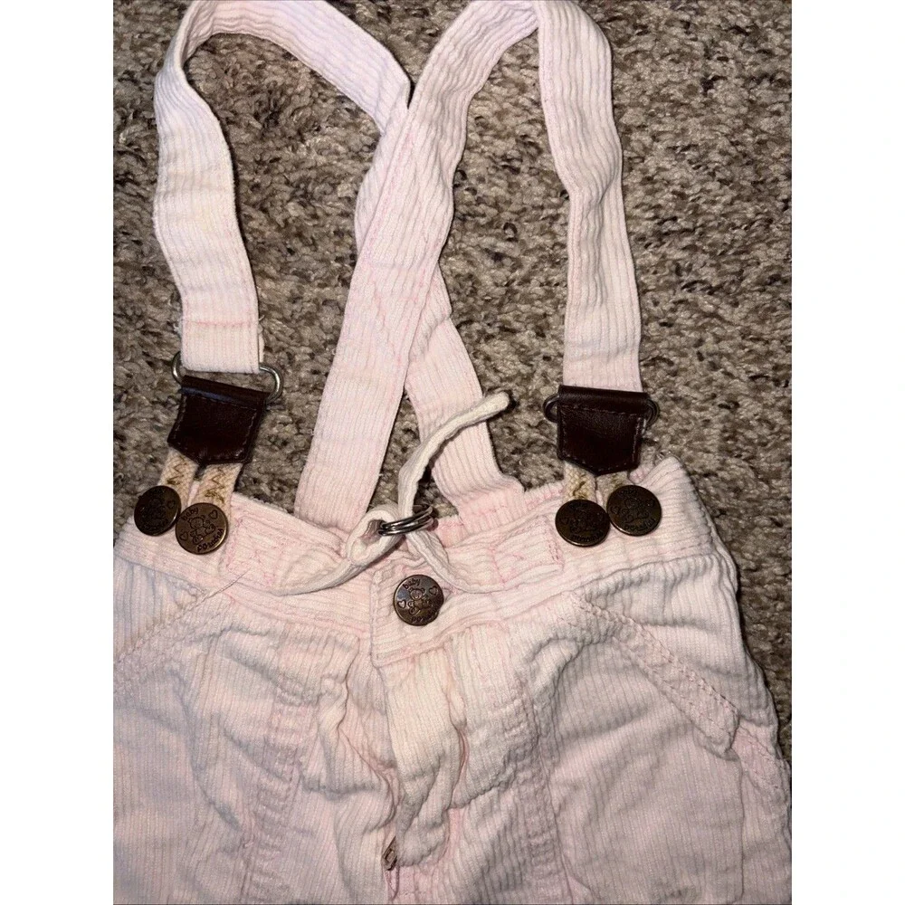 Vintage Pink Corduroy Overalls Romper 9-19m Adjustable Germany Unique Rare EUC